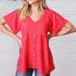 Cherry Red Babydoll Button Down Raglan Woven Top