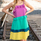 Fuchsia Shoulder Strap Color Block Tiered Ruffle Dress