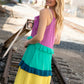 Fuchsia Shoulder Strap Color Block Tiered Ruffle Dress