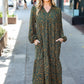 Beautiful You Hunter Green Floral Print Notched Neck Tiered Maxi Dress