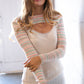 Cream Multicolor Stripe Round Neck Cut Out Top