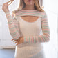 Cream Multicolor Stripe Round Neck Cut Out Top