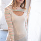 Cream Multicolor Stripe Round Neck Cut Out Top