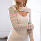 Cream Multicolor Stripe Round Neck Cut Out Top