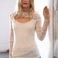 Cream Multicolor Stripe Round Neck Cut Out Top