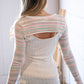 Cream Multicolor Stripe Round Neck Cut Out Top