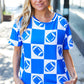 Turn Up The Volume Blue Football Checker Print Top