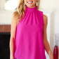 Be Your Best Fuchsia Smocked Neck Woven Sleeveless Top