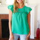 All For You Green Scallop Lace Yoke Tulip Sleeve Top