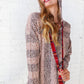 Beige Striped Animal Print Drawstring Hoodie