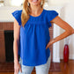 All For You Royal Blue Scallop Lace Yoke Tulip Sleeve Top