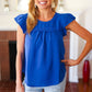 All For You Royal Blue Scallop Lace Yoke Tulip Sleeve Top