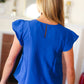 All For You Royal Blue Scallop Lace Yoke Tulip Sleeve Top