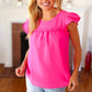 All For You Fuchsia Scallop Lace Yoke Tulip Sleeve Top