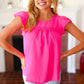 All For You Fuchsia Scallop Lace Yoke Tulip Sleeve Top