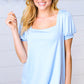 Light Blue Wide Rib Puff Sleeve Top