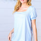 Light Blue Wide Rib Puff Sleeve Top