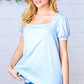 Light Blue Wide Rib Puff Sleeve Top