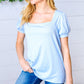 Light Blue Wide Rib Puff Sleeve Top