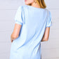 Light Blue Wide Rib Puff Sleeve Top