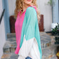 Stand Out Hot Pink & Mint V Neck Collared Terry Color Block Top