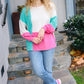 The Slouchy Mint & Pink Drop Shoulder Terry Color Block Top