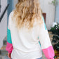 The Slouchy Mint & Pink Drop Shoulder Terry Color Block Top