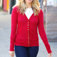 Day On The Town Red Snap Button Rib Cardigan