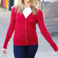 Day On The Town Red Snap Button Rib Cardigan