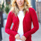 Day On The Town Red Snap Button Rib Cardigan