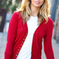 Day On The Town Red Snap Button Rib Cardigan