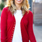 Day On The Town Red Snap Button Rib Cardigan