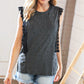 Charcoal Distressed Sleeveless Crochet Lace Top