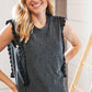 Charcoal Distressed Sleeveless Crochet Lace Top