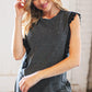 Charcoal Distressed Sleeveless Crochet Lace Top