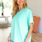 Weekend Ready Mint Drop Shoulder V Neck Woven Top