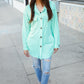 Put Together Mint Cut-Edge Button-Down Long Shirt Top