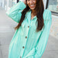 Put Together Mint Cut-Edge Button-Down Long Shirt Top