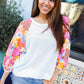 Sunny Days Ivory Textured Floral Bubble Sleeves Dolman Top