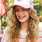 Baby Pink Glitter Smiley Face Mesh Trucker Hat