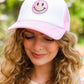 Baby Pink Glitter Smiley Face Mesh Trucker Hat