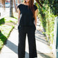 Stand Out Black Textured Shirt Attached Crossover Back Pant Suit