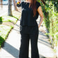 Stand Out Black Textured Shirt Attached Crossover Back Pant Suit