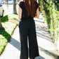 Stand Out Black Textured Shirt Attached Crossover Back Pant Suit