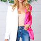 Fuchsia & Cream Silky Half & Half Buttoned Blazer