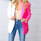 Fuchsia & Cream Silky Half & Half Buttoned Blazer