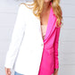 Fuchsia & Cream Silky Half & Half Buttoned Blazer