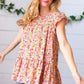 Sunset Floral Print Ruffle Tiered Keyhole Top