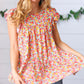 Sunset Floral Print Ruffle Tiered Keyhole Top