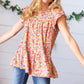 Sunset Floral Print Ruffle Tiered Keyhole Top